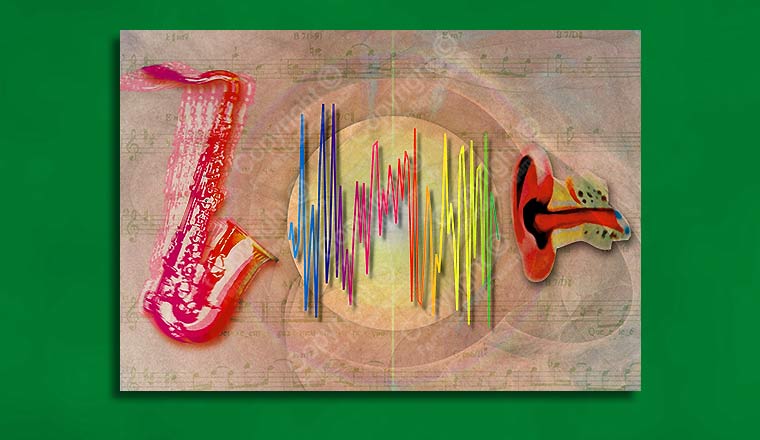 ilustração saxofone e ondas sonoras