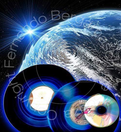 discos long-play, dvd e globo terrestre