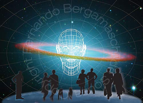 Silhuetas olhando rosto em wireframe