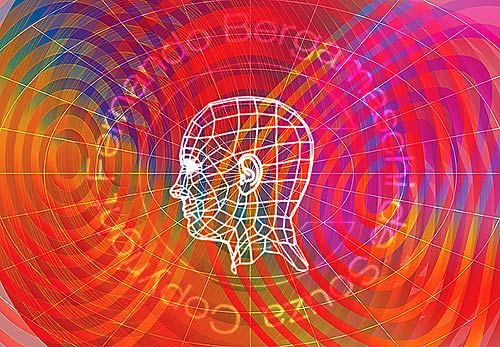 wireframe face red spirals